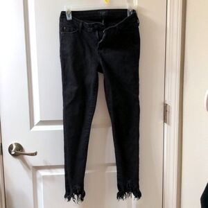 3/26 Mid Rise Ankle Skinny Jeans Celebrity Pink Distressed Hems Black Denim Goth